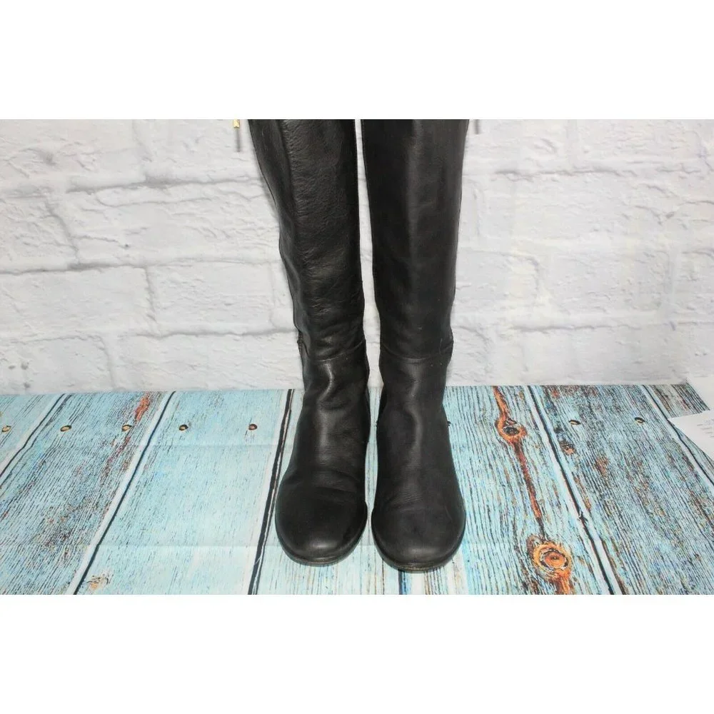 Napoleoni Black Leather Gold Plated Zipper Knee High Boots Size 39 / 9 - Picture 5 of 9